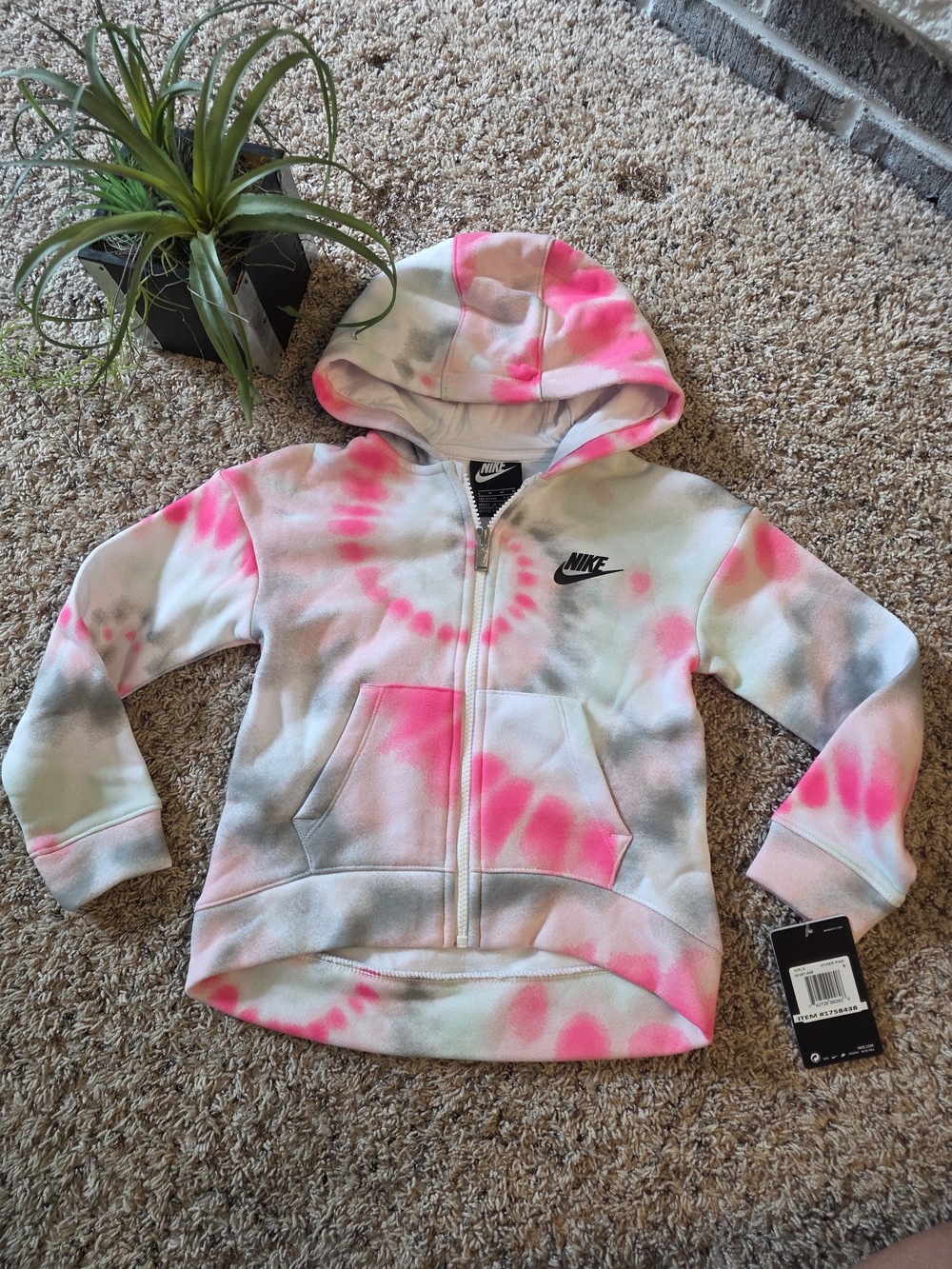 Nike Kids Pink and Gray Tie-Dye Full-Zip Hoodie